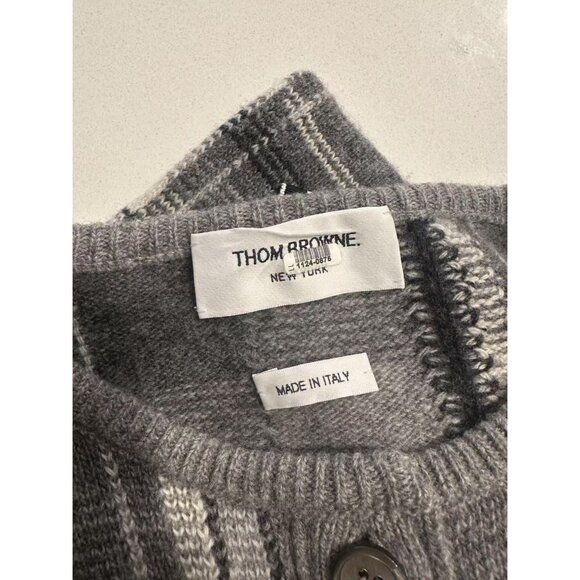 Thom Browne Womens Wool Cardigan With Plaid Pattern Button Closure & Striped Sle - Picture 3 of 5